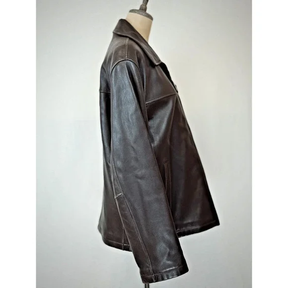 Dockers Premium Brown Leather Bomber Jacket Mens LARGE #1-0167 - Picture 4 of 9